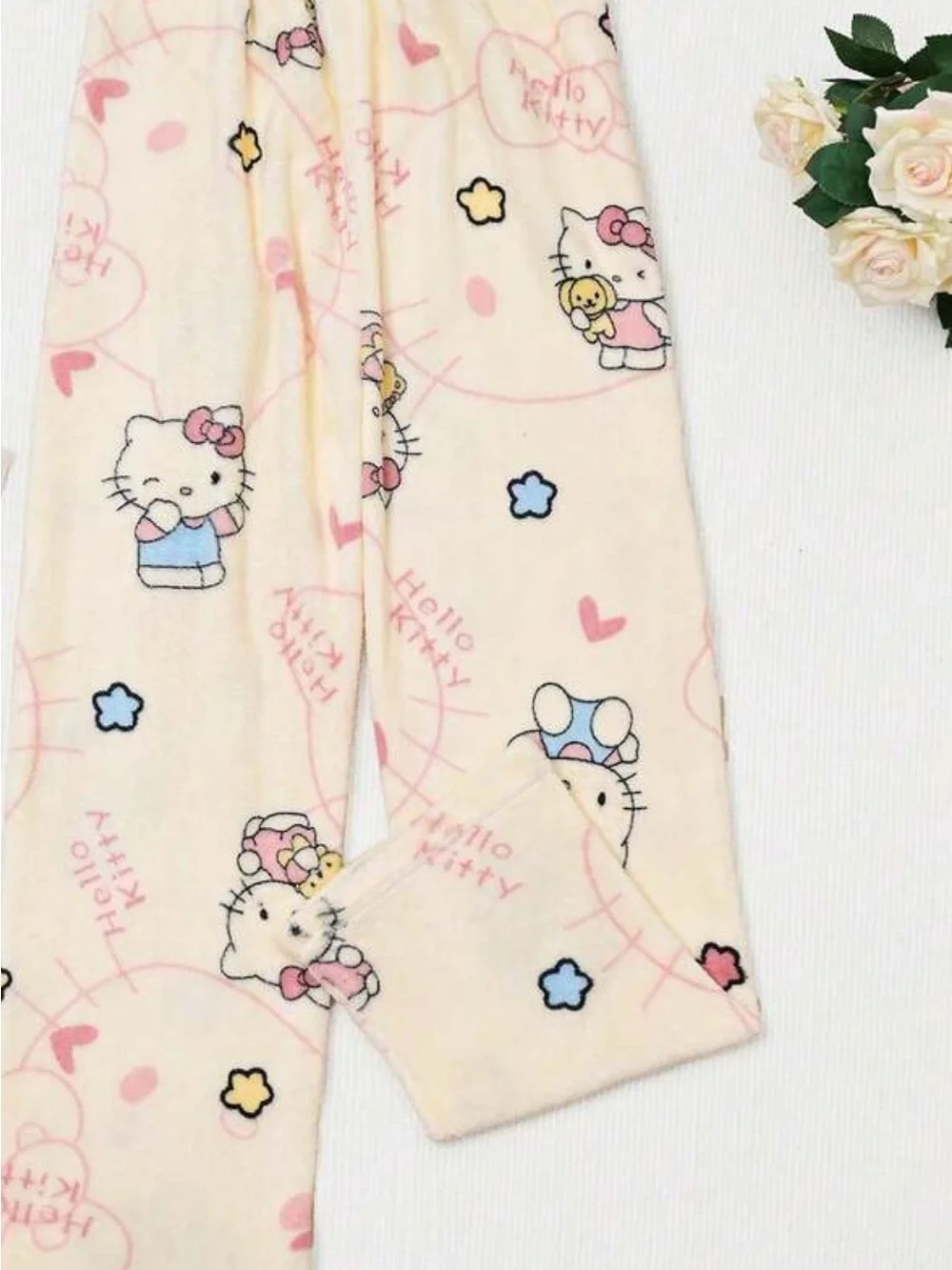 Hello Kitty Cream and Pink Fleece Women Pajama Bottoms